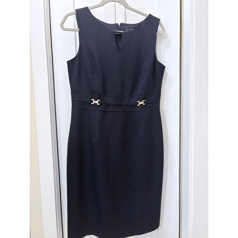 Tahari Arthur S. Levine black Sleeveless Sheath Dress Gold Hardware Size 10